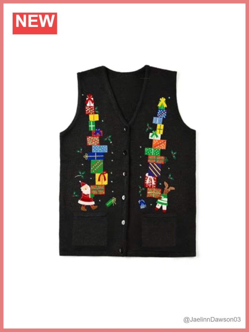 Womens Christmas Sweater Vest Snowman Embroidery Button Knit
